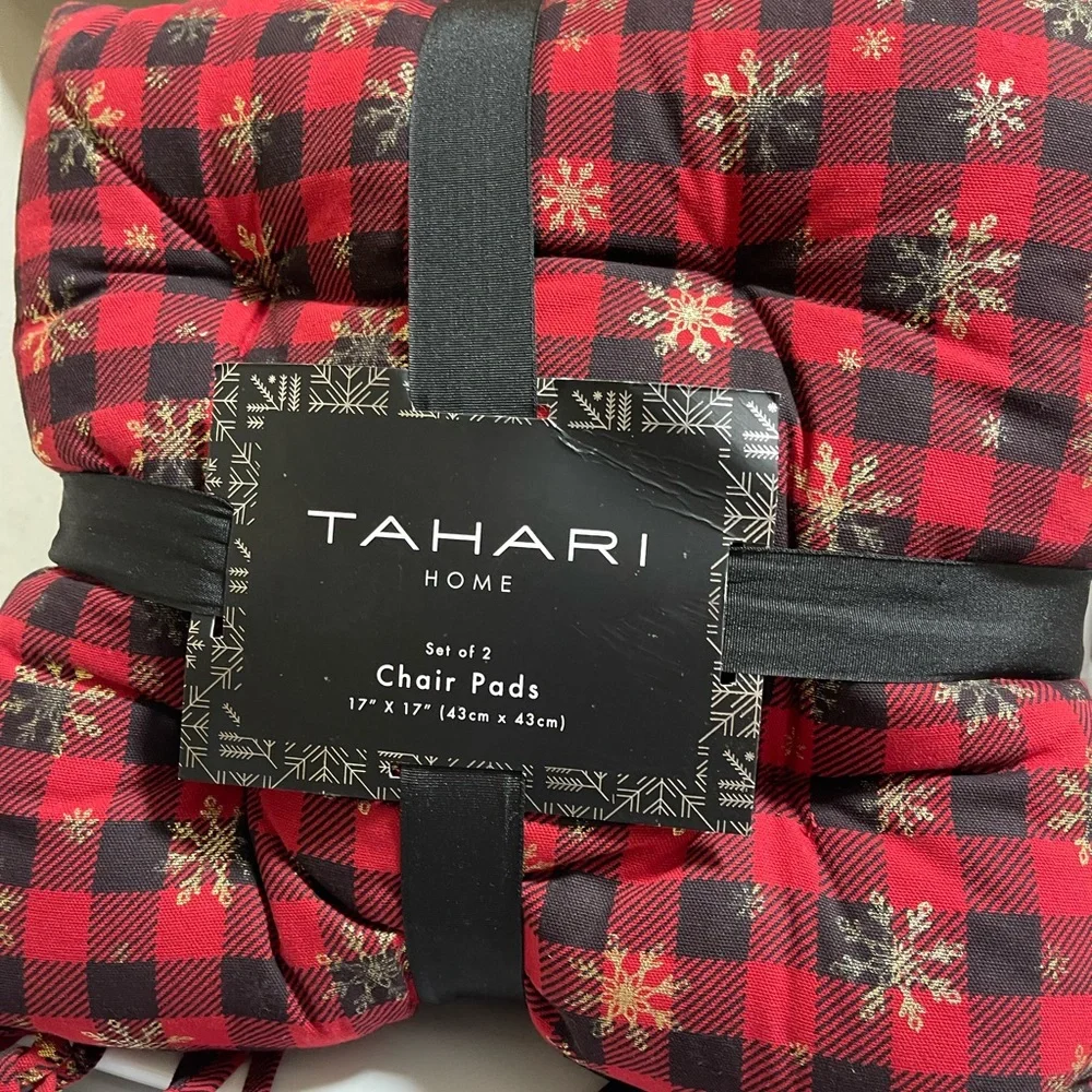 Tahari Red and Black Buffalo Check Snowflake Chair Pads - Set of 2